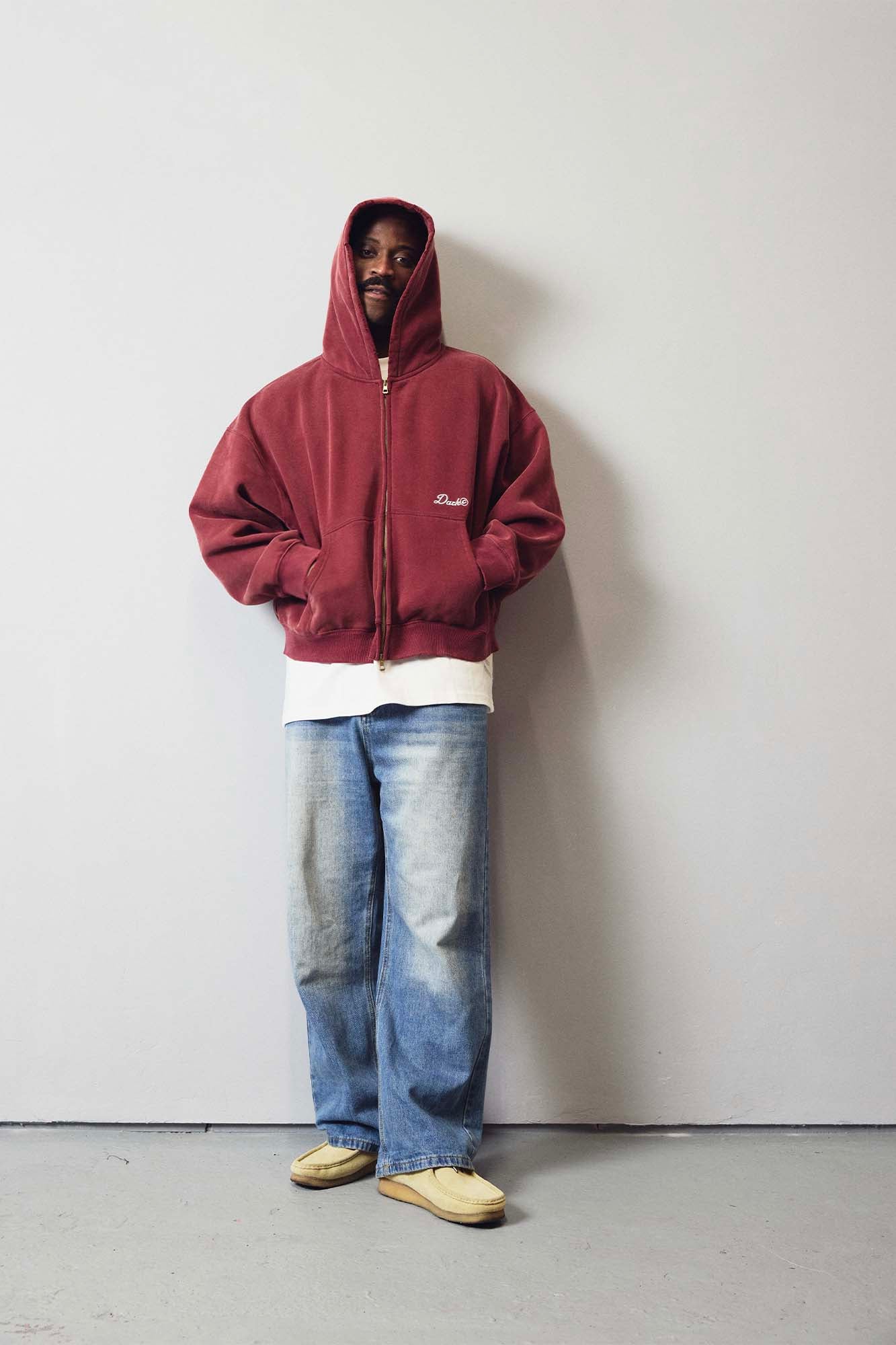 Boxed Crop Zip Hoodie - Vintage Red